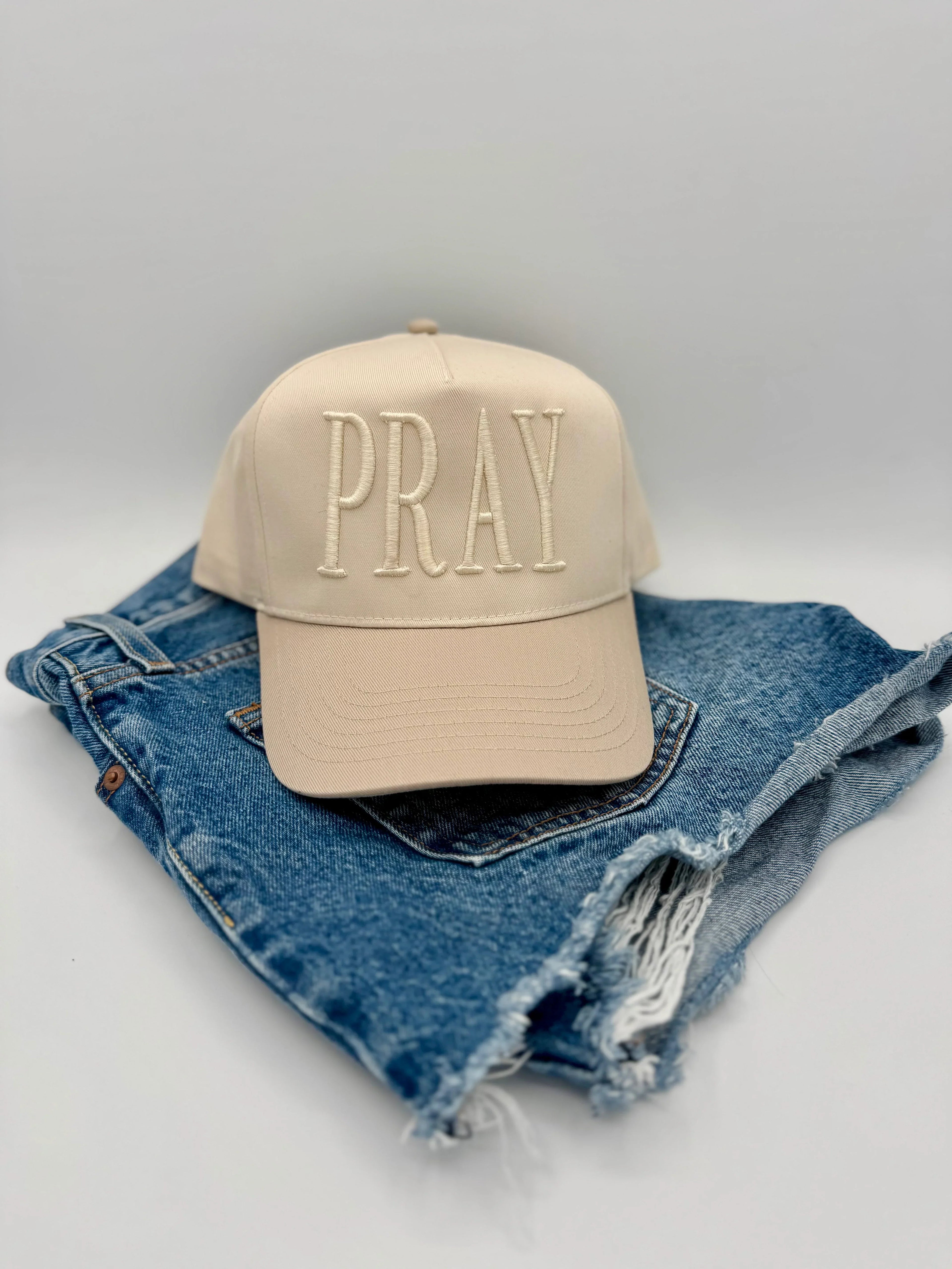 Monochromatic Puff Embroidered PRAY Hat | Christian Trucker Hat | Minimalist Faith Hat | 3D Puff Embroidery Cap | Religious Gift | Neutral Aesthetic Hat