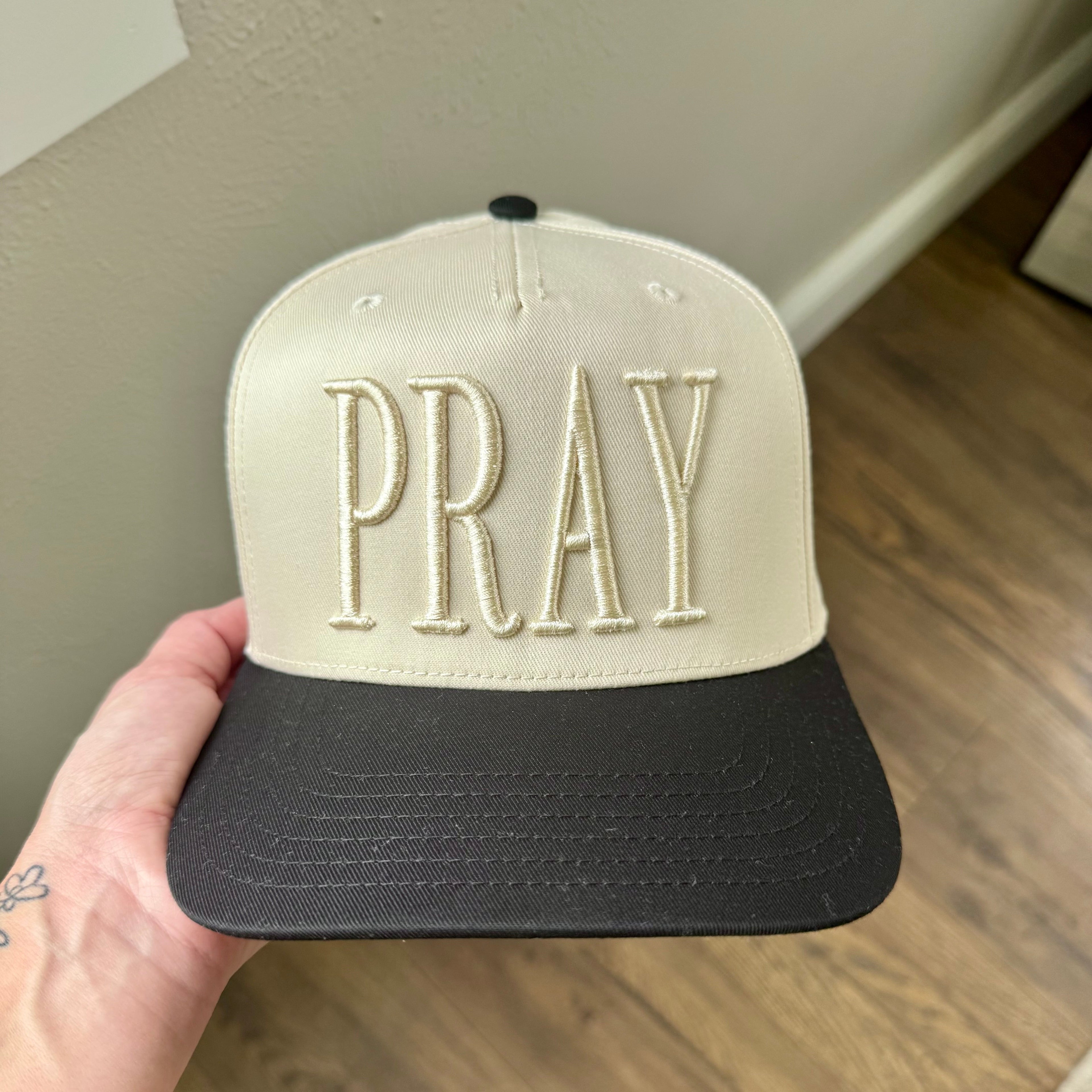 Monochromatic Puff Embroidered PRAY Hat | Christian Trucker Hat | Minimalist Faith Hat | 3D Puff Embroidery Cap | Religious Gift | Neutral Aesthetic Hat