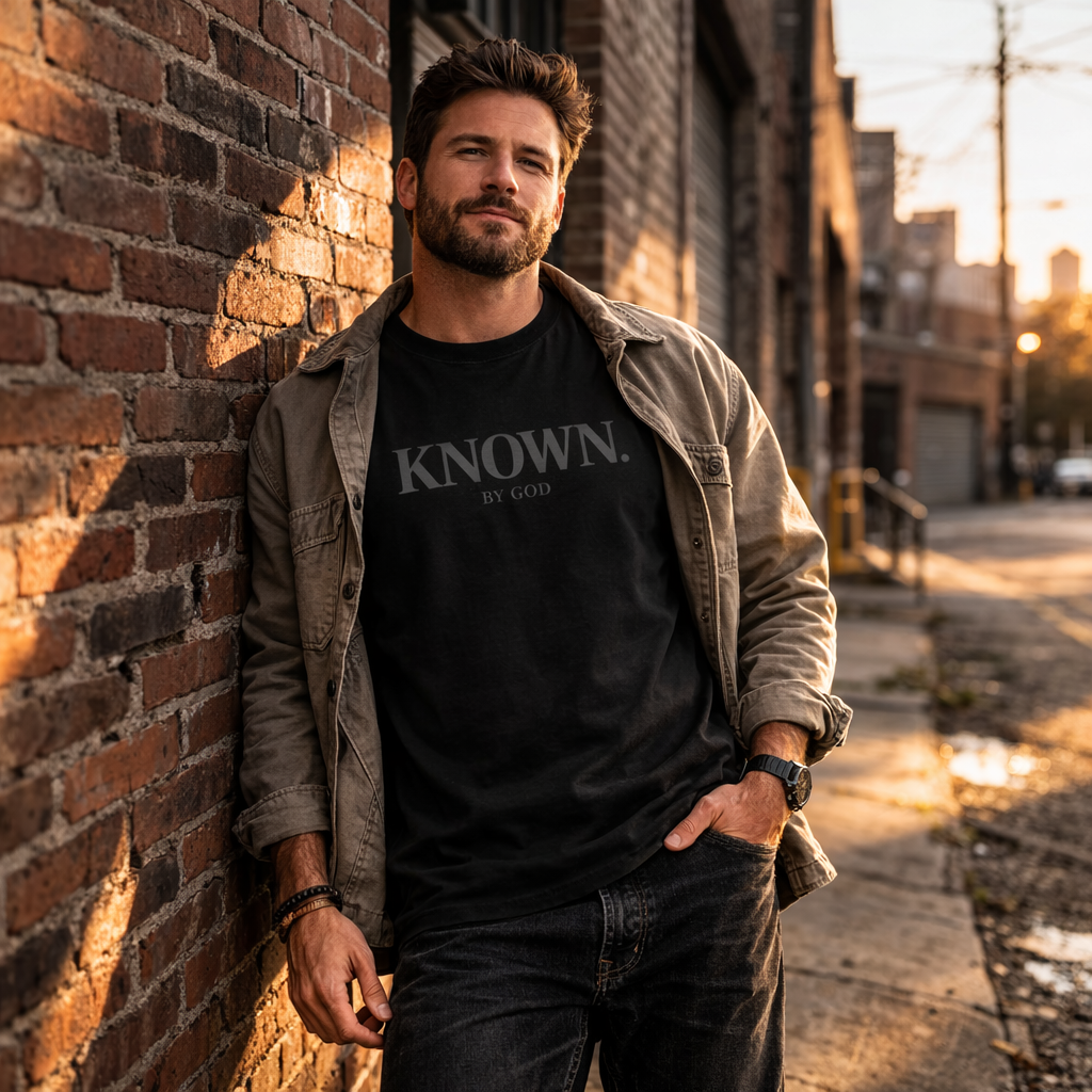 KNOWN. BY GOD Christian Graphic Tee – Minimalist Faith-Based Premium Cotton Shirt