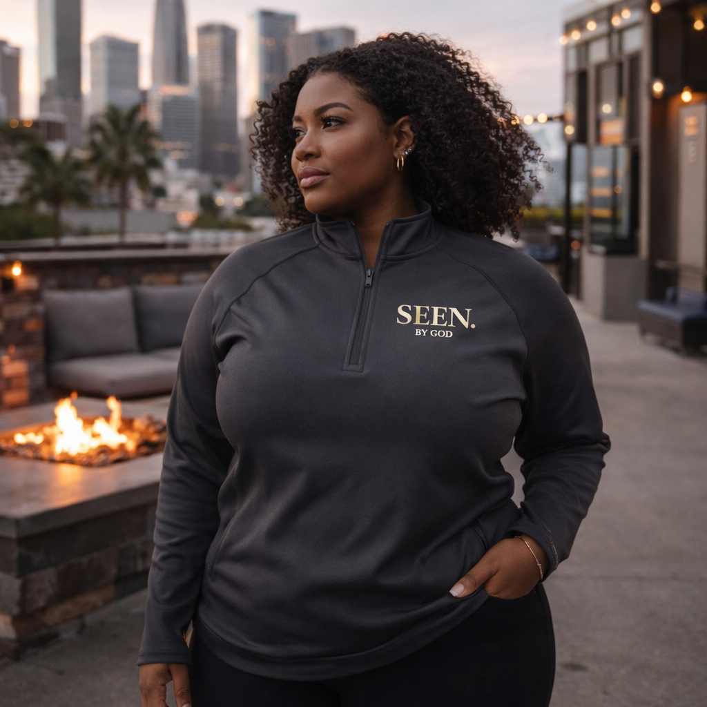 Seen. By God. Women’s Quarter-Zip Pullover — Lightweight Christian Activewear Faith Layer